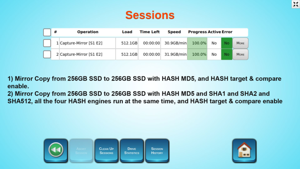 Extreme speed with simultaneous multi session of Forensic Imaging